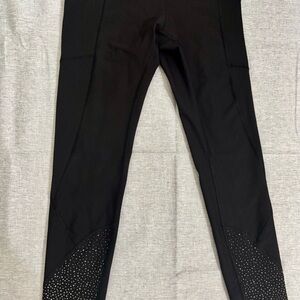 Lululemon Black Leggings silver print, and scalloped edging